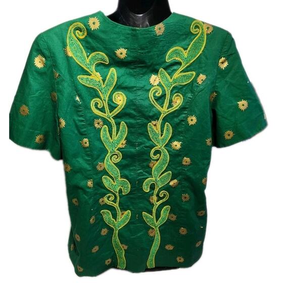 ALPHADI Niamey 36" Chest W. African Embroidered Waist Coat Designer Green Gold - Picture 6 of 16